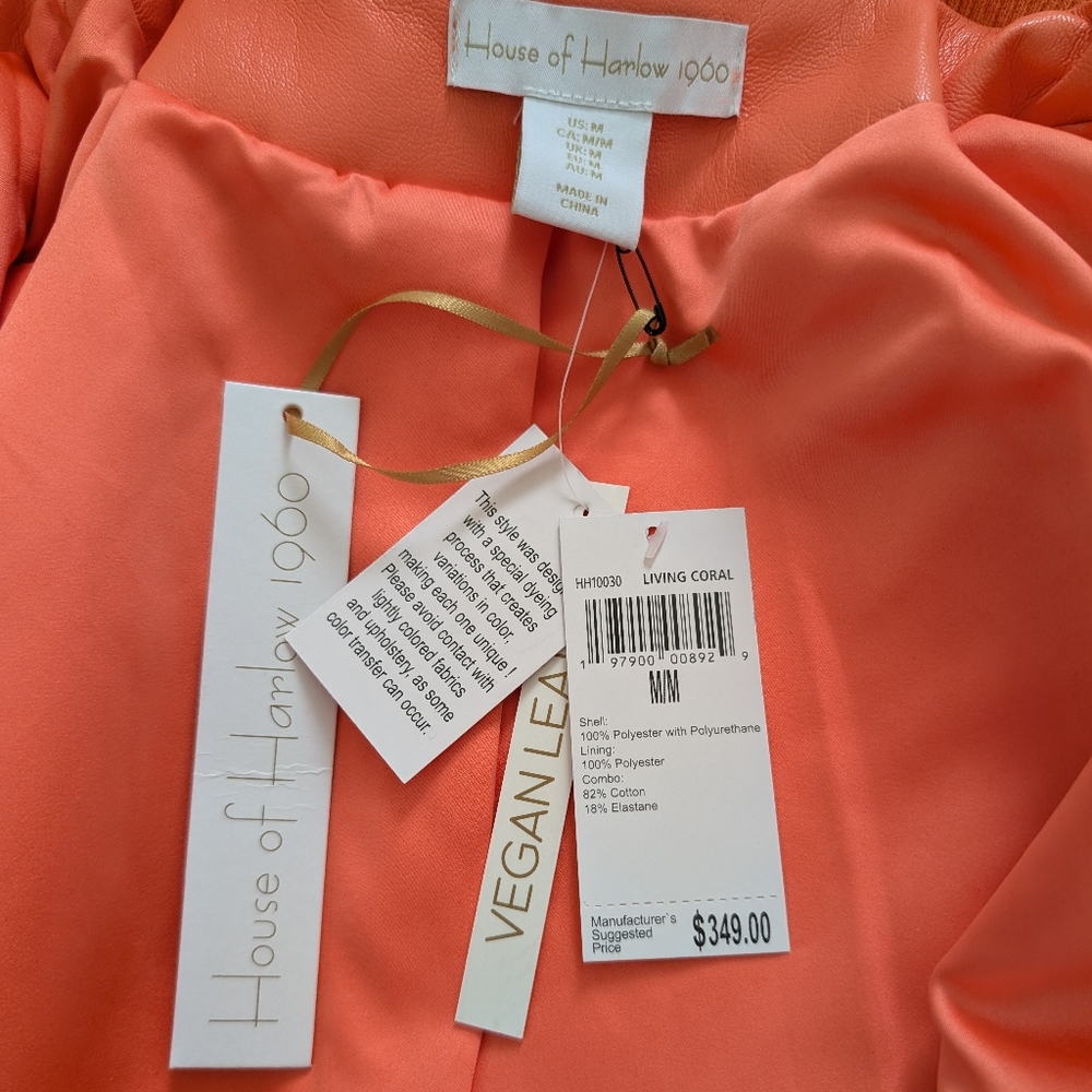 HOUSE OF HARLOW Bomber Jacket Vegan Leather Coral Size Medium NWT - Picture 9 of 13